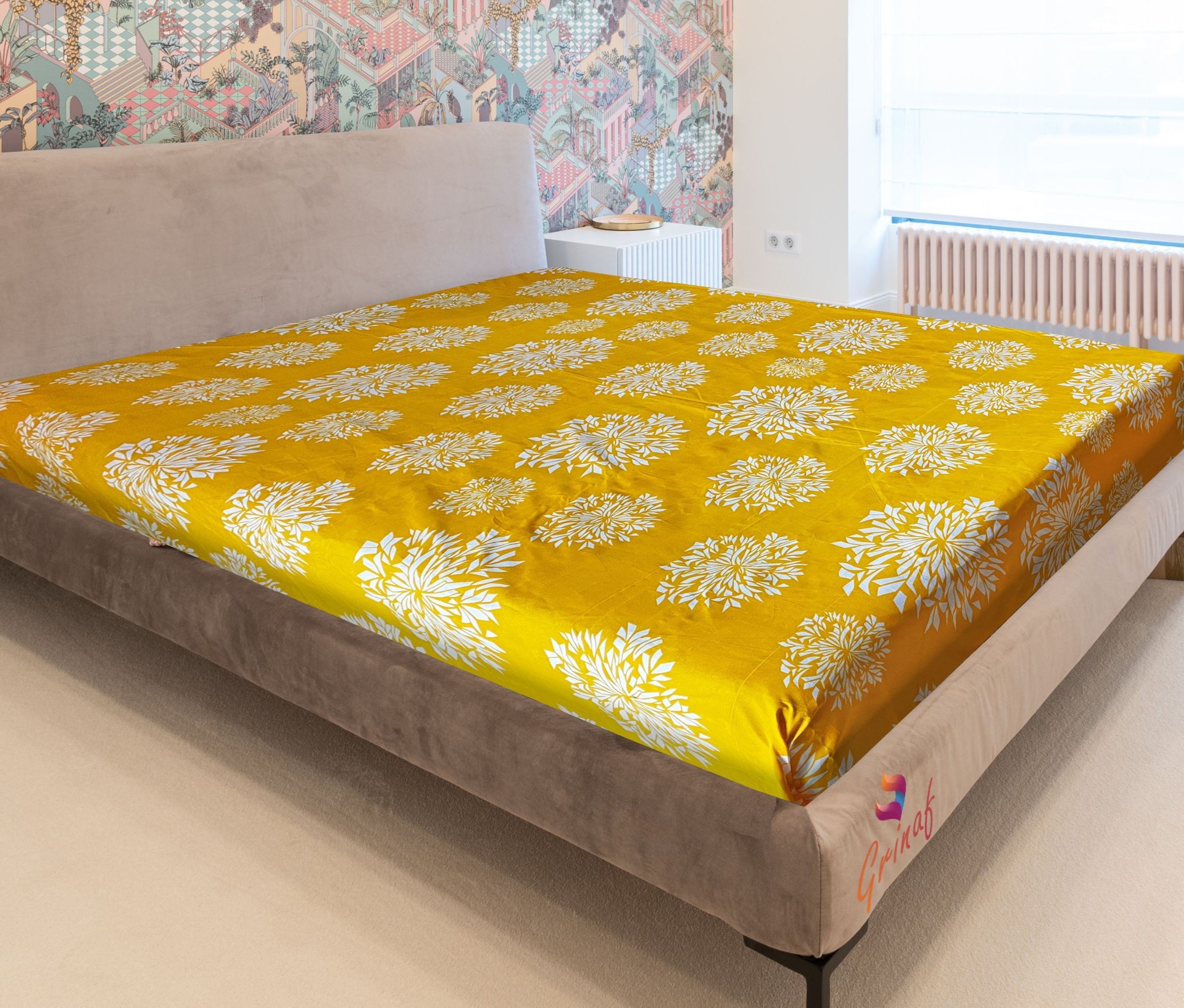 Zippered Cotton Mattress Cover / Protector Designer Print | Yellow Frost