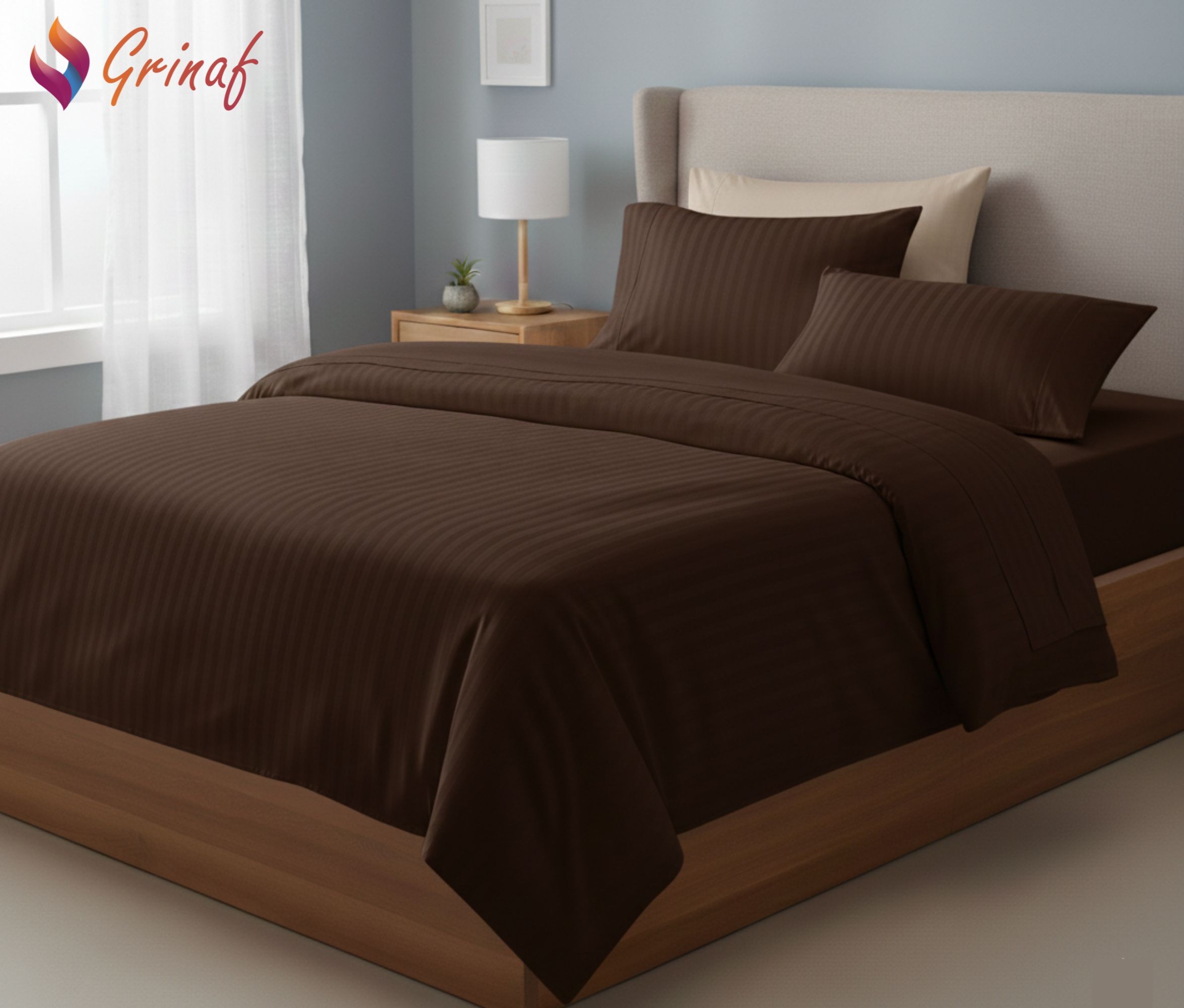 Striped brushed Cotton Bedsheet with Pillow Cover | Brown Color