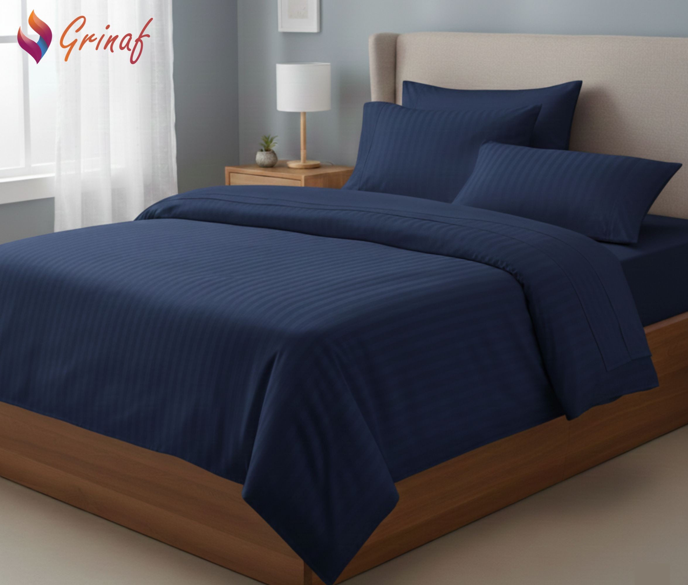 Striped brushed Cotton Bedsheet with Pillow Cover | Blue Color