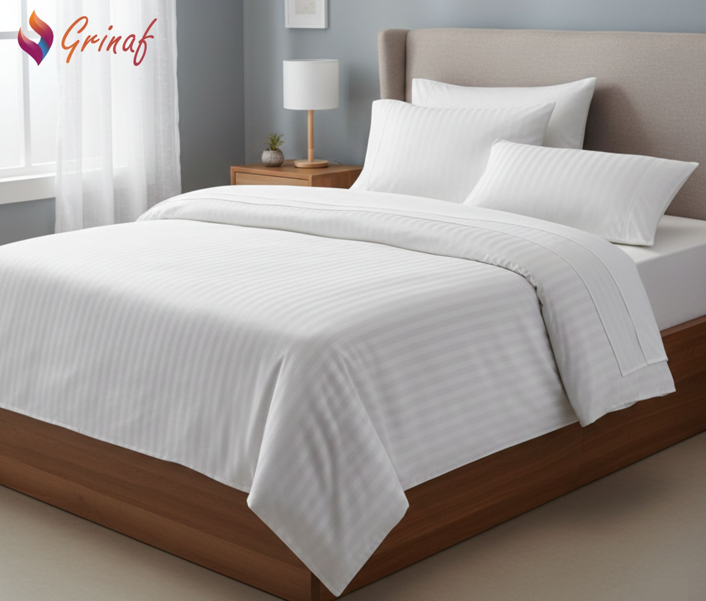 Striped brushed Cotton Bedsheet with Pillow Cover | White Color