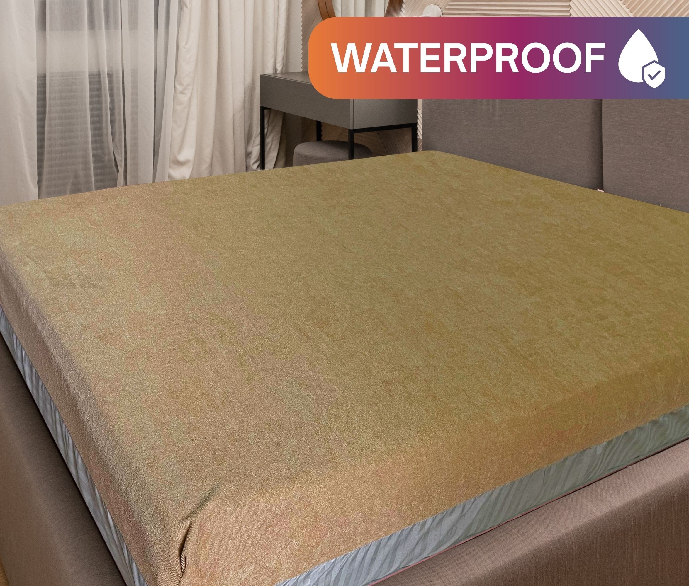 Zipper Waterproof Mattress Protector Terry Fabric | Beige