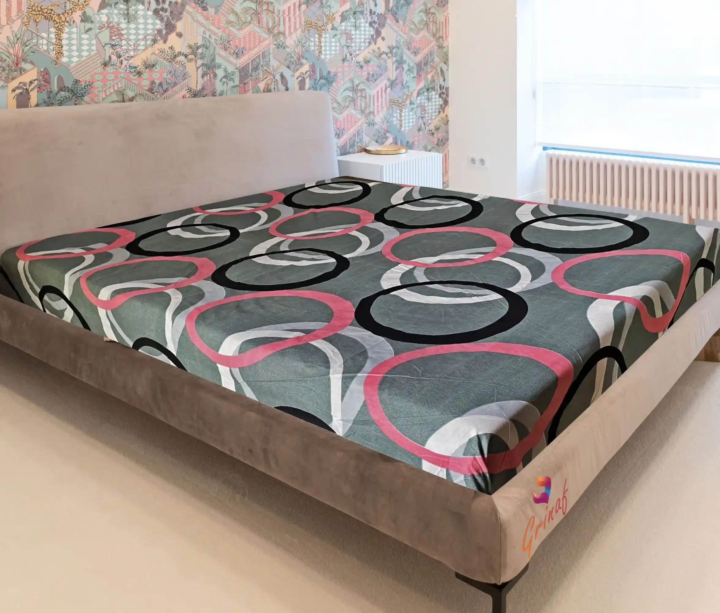 Zippered Cotton Mattress Cover / Protector | Grey Circle